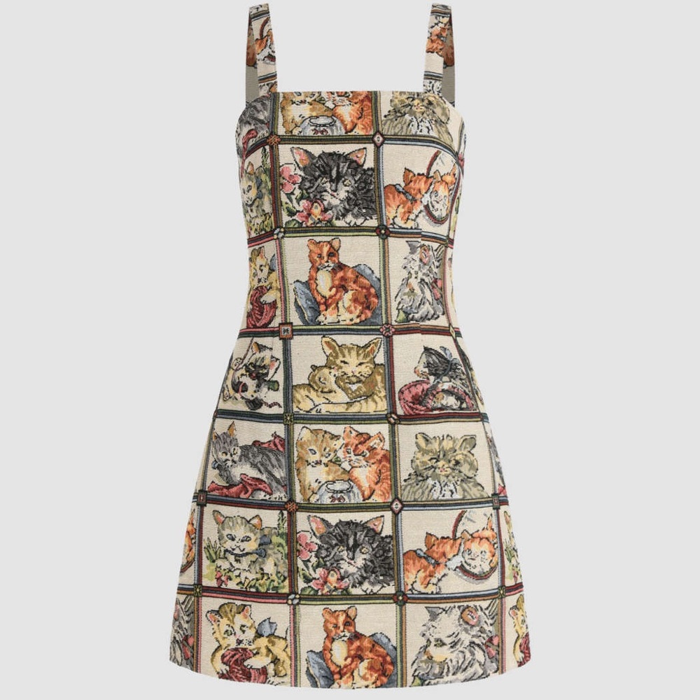 Cider Cat Print Dress - Multicolor